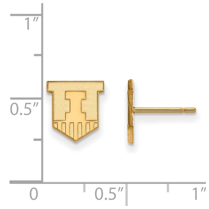 14K Yellow Gold Logoart University Of Illinois Victory Badge Extra Small Post Earrings