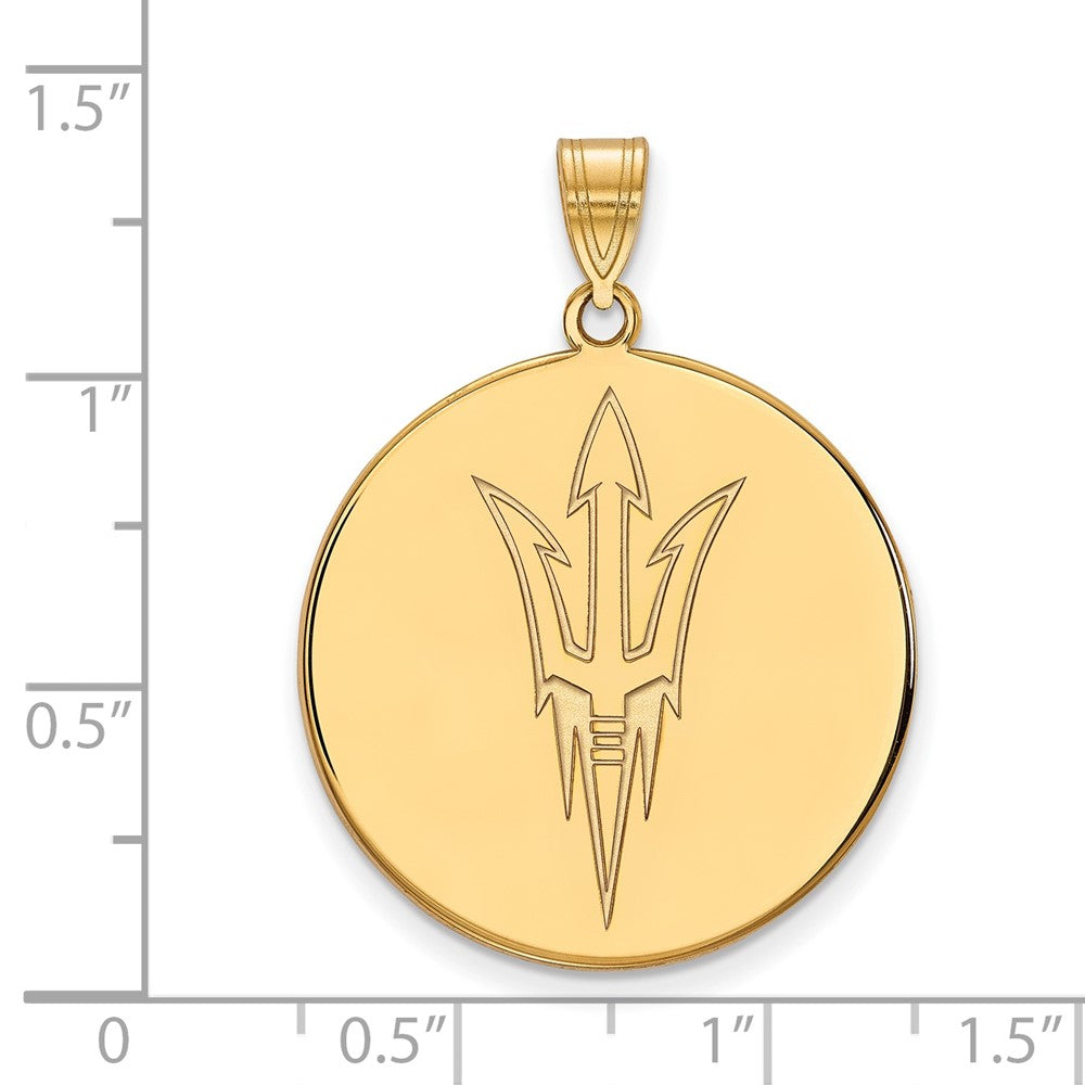 Gold Plated Sterling Silver Logoart Arizona State University Pitchfork Extra Large Disc Pendant