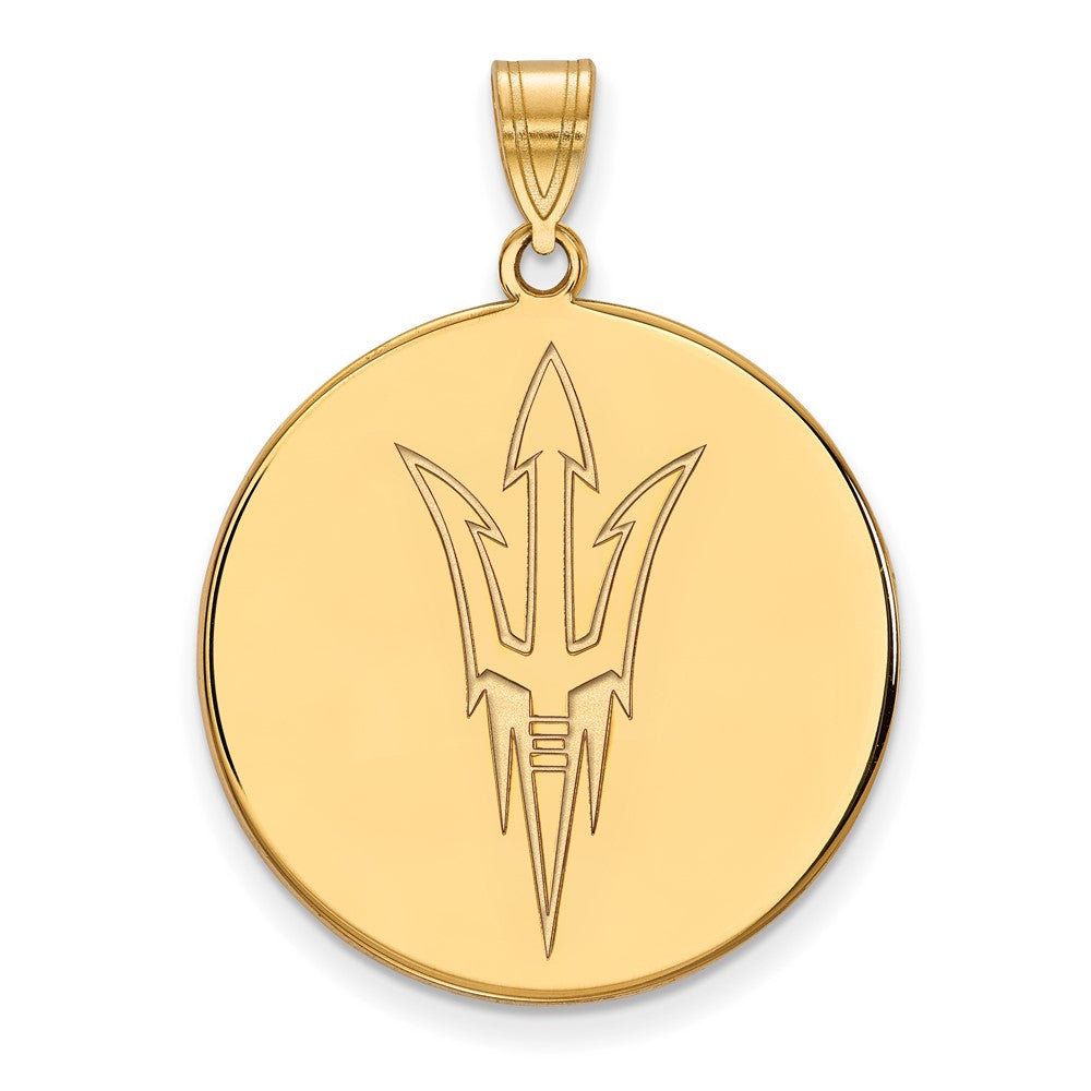 Gold Plated Sterling Silver Logoart Arizona State University Pitchfork Extra Large Disc Pendant