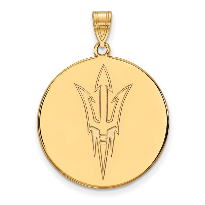 Gold Plated Sterling Silver Logoart Arizona State University Pitchfork Extra Large Disc Pendant