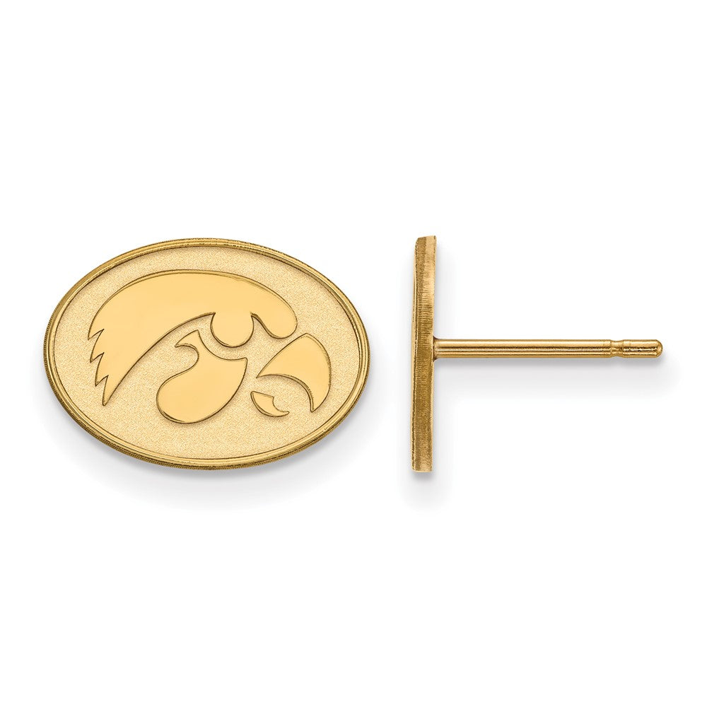 10K Yellow Gold Logoart University Of Iowa Hawk Extra Small Oval Post Earrings