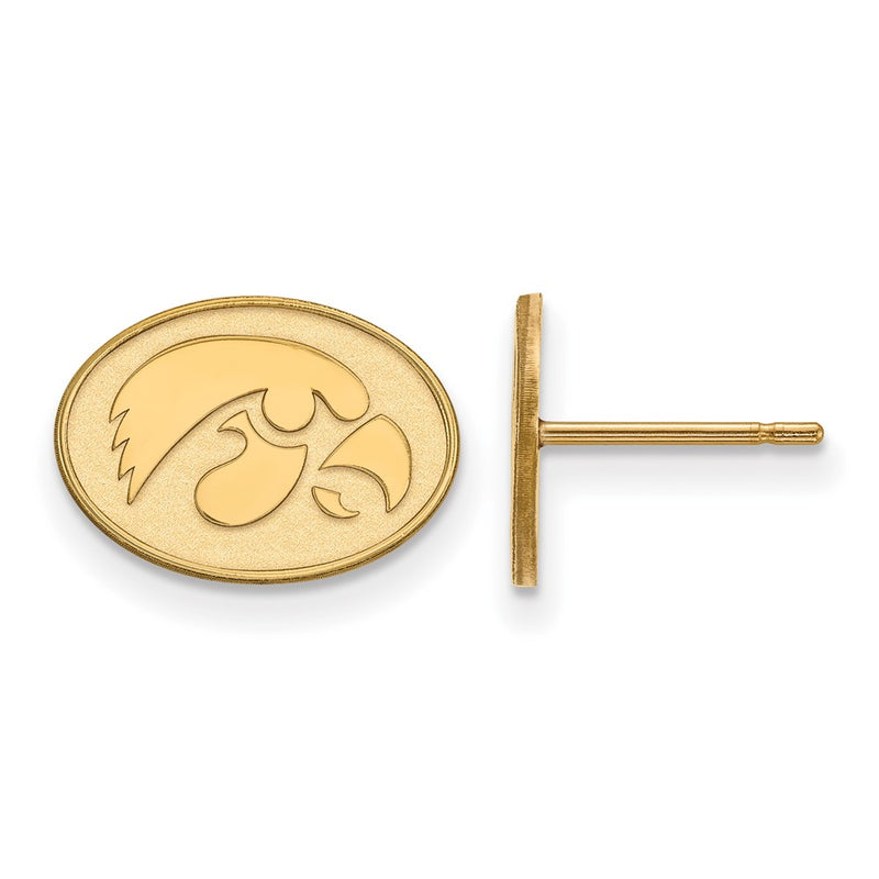 14K Yellow Gold Logoart University Of Iowa Hawk Extra Small Oval Post Earrings