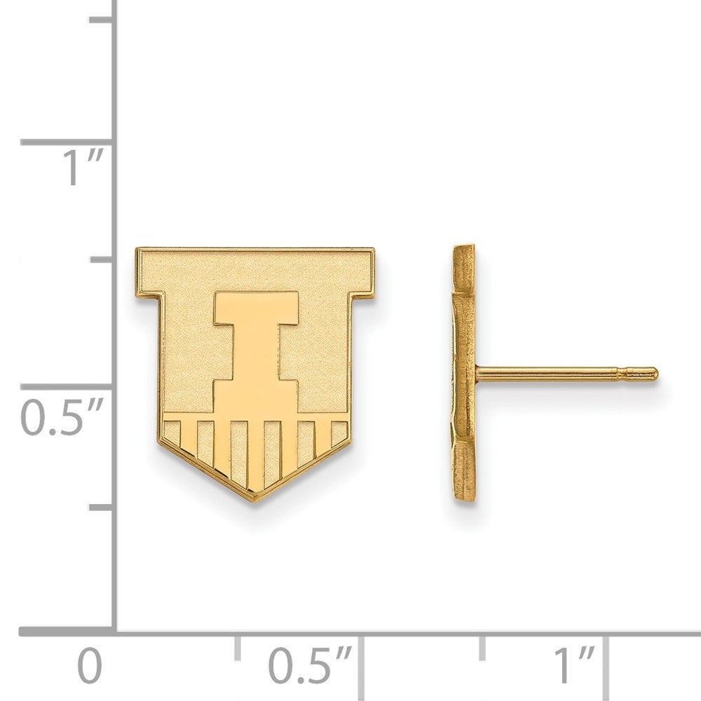 14K Yellow Gold Logoart University Of Illinois Victory Badge Small Post Earrings