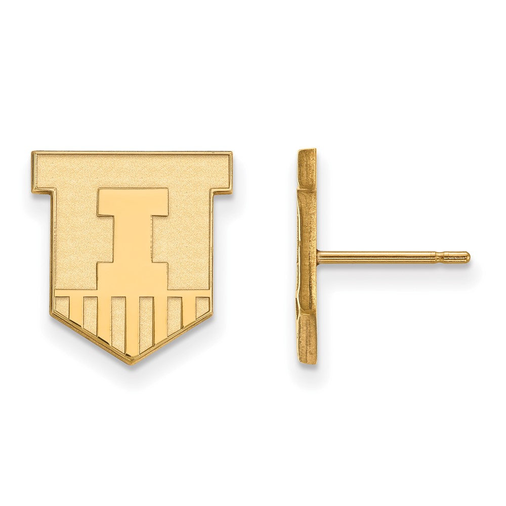 14K Yellow Gold Logoart University Of Illinois Victory Badge Small Post Earrings