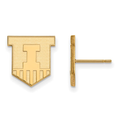14K Yellow Gold Logoart University Of Illinois Victory Badge Small Post Earrings