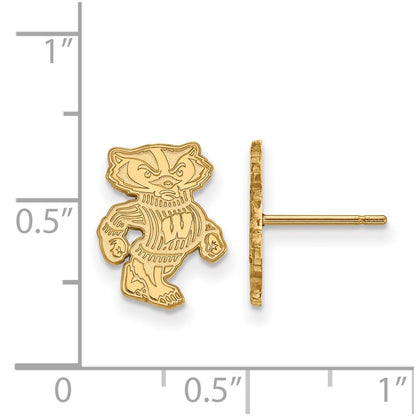 Gold Plated Sterling Silver Logoart University Of Wisconsin Badger Small Post Earrings