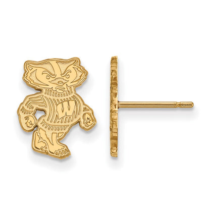 Gold Plated Sterling Silver Logoart University Of Wisconsin Badger Small Post Earrings
