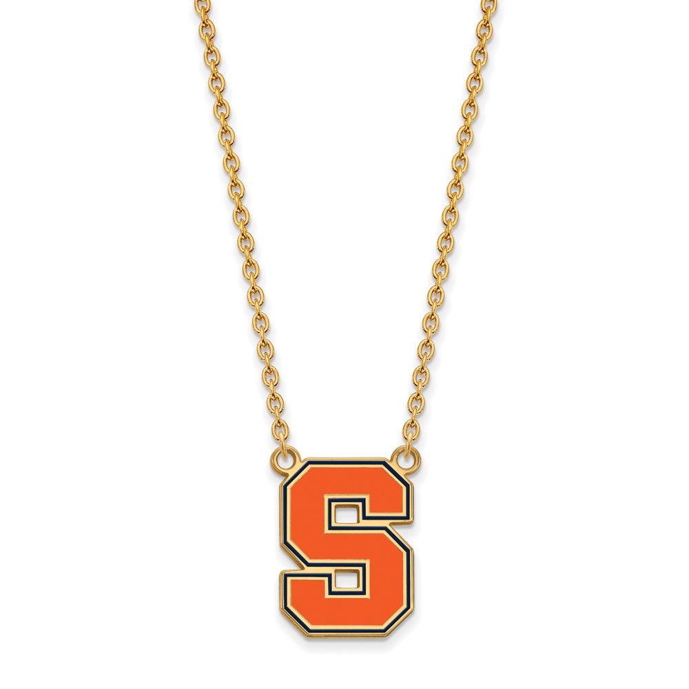 Gold Plated Sterling Silver Logoart Syracuse University Letter S Large Enameled Pendant 18 Inch Necklace