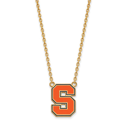Gold Plated Sterling Silver Logoart Syracuse University Letter S Large Enameled Pendant 18 Inch Necklace