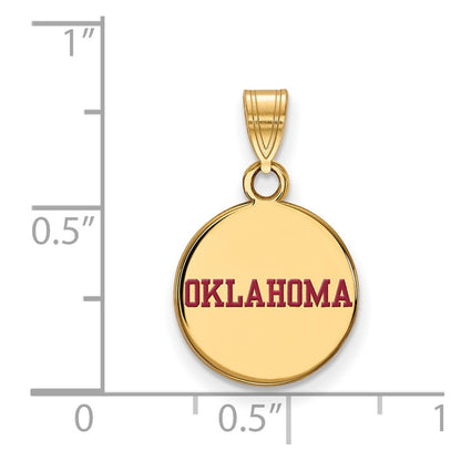 Gold Plated Sterling Silver Logoart University Of Oklahoma Small Enameled Disc Pendant