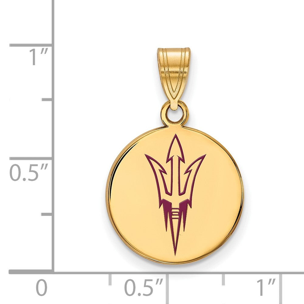Gold Plated Sterling Silver Logoart Arizona State University Pitchfork Medium Enameled Disc Pendant