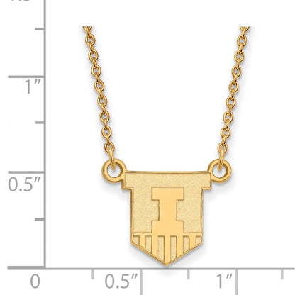 14K Yellow Gold Logoart University Of Illinois Victory Badge Small Pendant 18 Inch Necklace