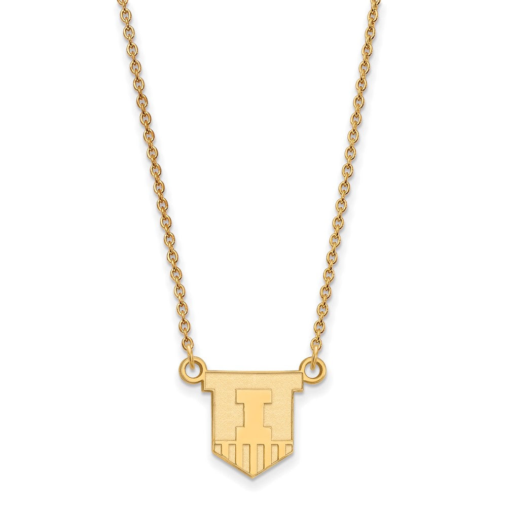 14K Yellow Gold Logoart University Of Illinois Victory Badge Small Pendant 18 Inch Necklace