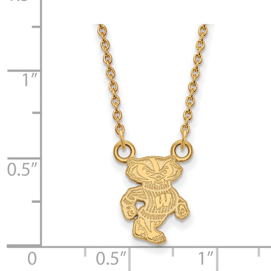 10K Yellow Gold Logoart University Of Wisconsin Badger Small Pendant 18 Inch Necklace