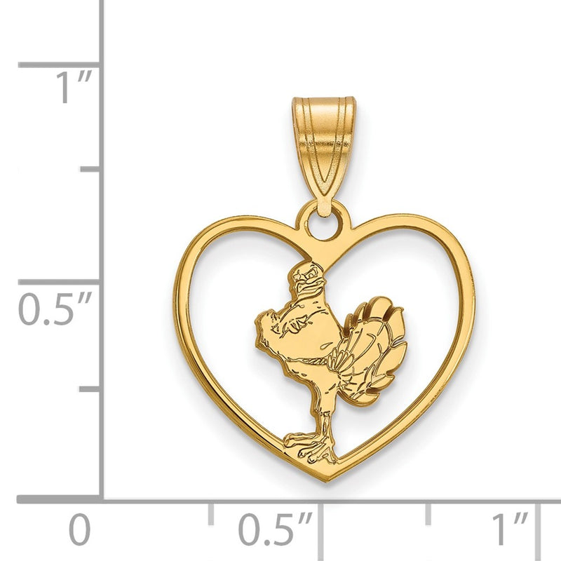 Gold Plated Sterling Silver Logoart Virginia Tech Hokiebird Heart Pendant