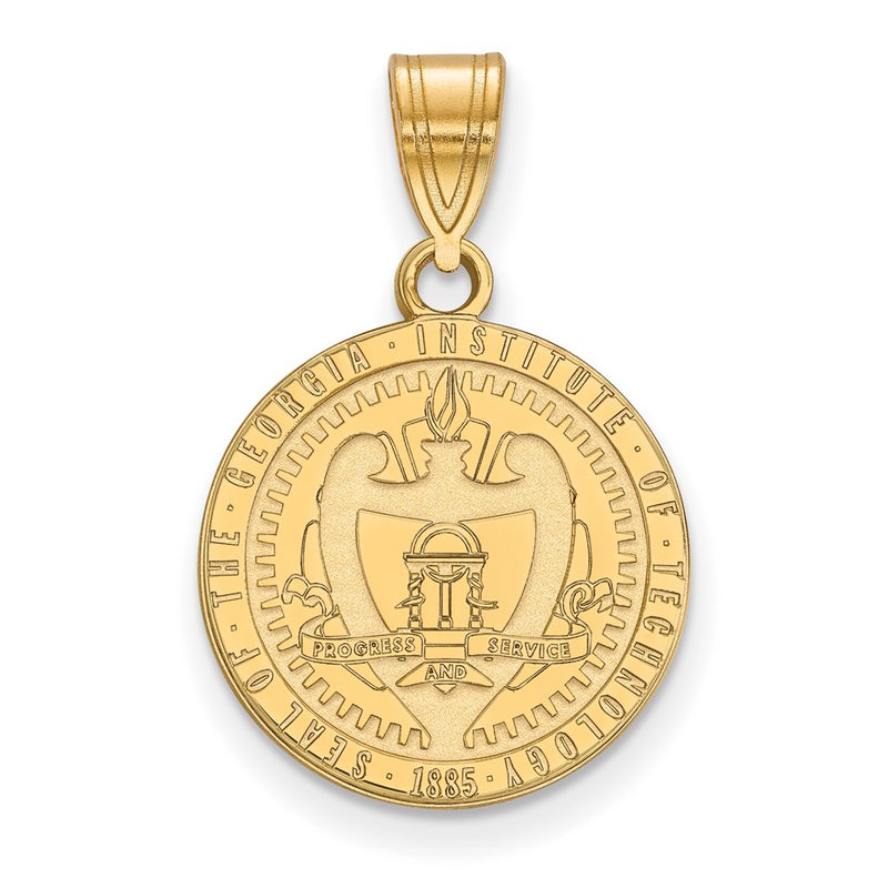 Gold Plated Sterling Silver Logoart Georgia Institute Of Tech Medium Crest Pendant