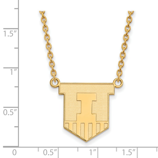 10K Yellow Gold Logoart University Of Illinois Victory Badge Large Pendant 18 Inch Necklace