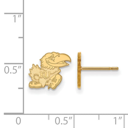 Gold Plated Sterling Silver Logoart University Of Kansas Jayhawk Extra Small Post Earrings