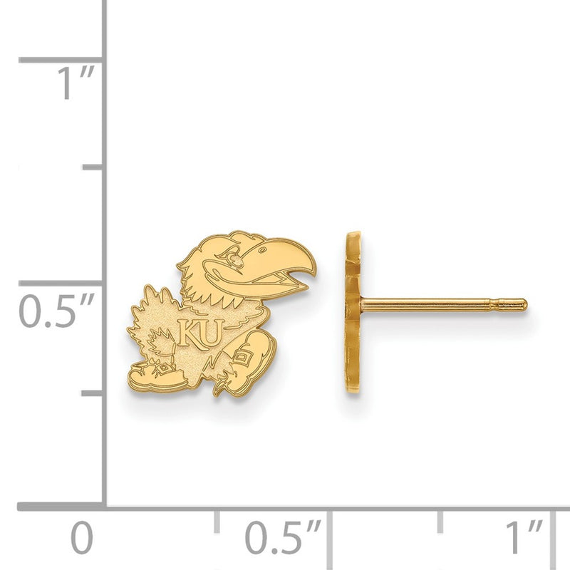 Gold Plated Sterling Silver Logoart University Of Kansas Jayhawk Extra Small Post Earrings