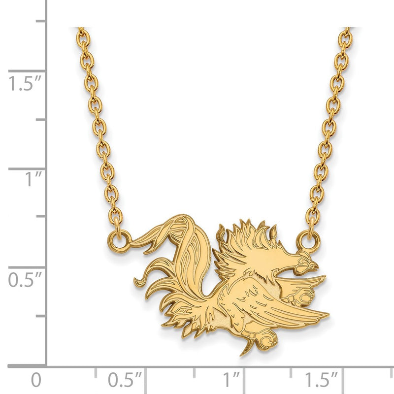 Gold Plated Sterling Silver Logoart University Of South Carolina Gamecock Large Pendant 18 Inch Necklace