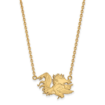 Gold Plated Sterling Silver Logoart University Of South Carolina Gamecock Large Pendant 18 Inch Necklace