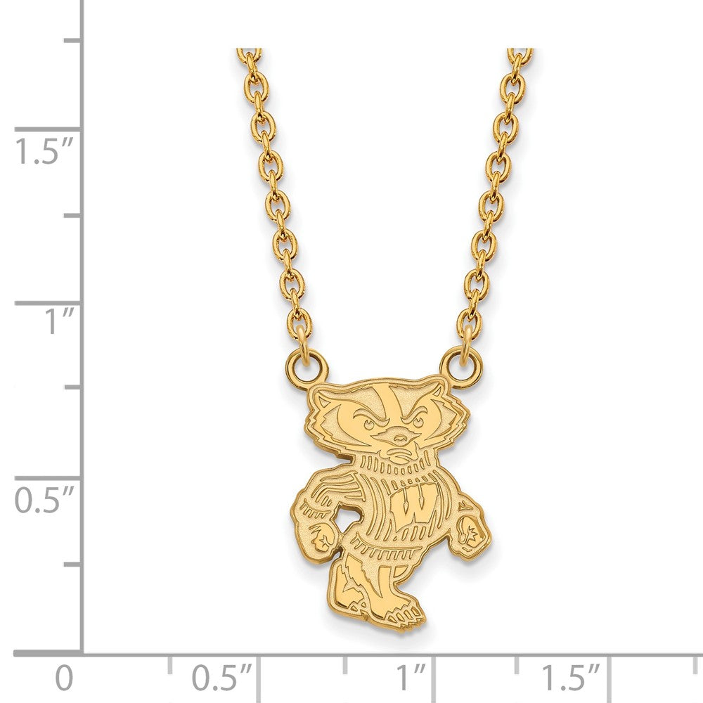 Gold Plated Sterling Silver Logoart University Of Wisconsin Badger Large Pendant 18 Inch Necklace