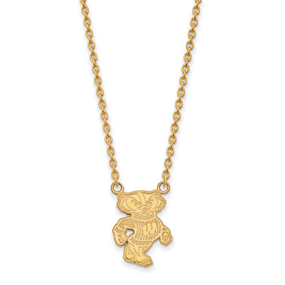 10K Yellow Gold Logoart University Of Wisconsin Badger Large Pendant 18 Inch Necklace