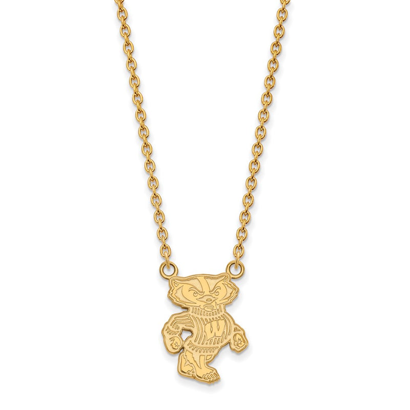 Gold Plated Sterling Silver Logoart University Of Wisconsin Badger Large Pendant 18 Inch Necklace