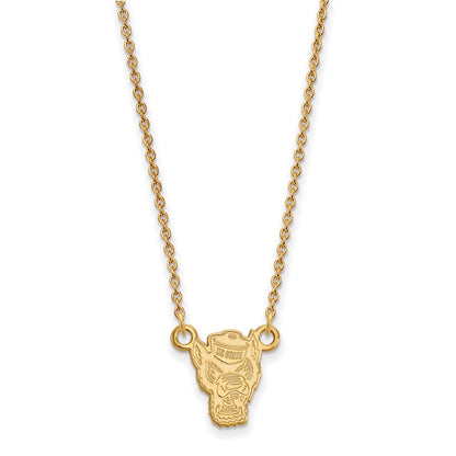 10K Yellow Gold Logoart North Carolina State University Wolf Small Pendant 18 Inch Necklace