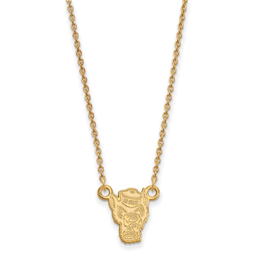 Gold Plated Sterling Silver Logoart North Carolina State University Wolf Small Pendant 18 Inch Necklace