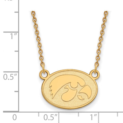 14K Yellow Gold Logoart University Of Iowa Hawk Small Oval Pendant 18 Inch Necklace