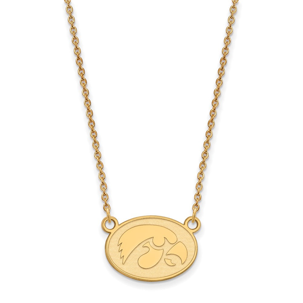 14K Yellow Gold Logoart University Of Iowa Hawk Small Oval Pendant 18 Inch Necklace