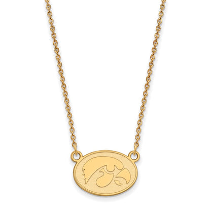 Gold Plated Sterling Silver Logoart University Of Iowa Hawk Small Oval Pendant 18 Inch Necklace