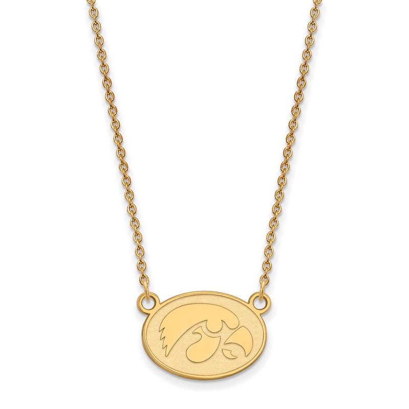 Gold Plated Sterling Silver Logoart University Of Iowa Hawk Small Oval Pendant 18 Inch Necklace
