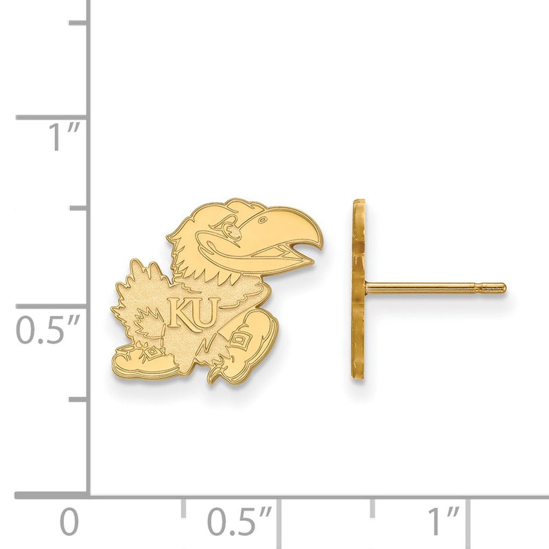 Gold Plated Sterling Silver Logoart University Of Kansas Jayhawk Small Post Earrings
