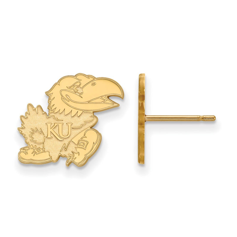 Gold Plated Sterling Silver Logoart University Of Kansas Jayhawk Small Post Earrings
