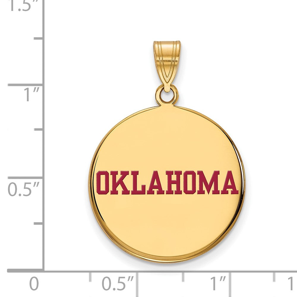 Gold Plated Sterling Silver Logoart University Of Oklahoma Large Enameled Disc Pendant