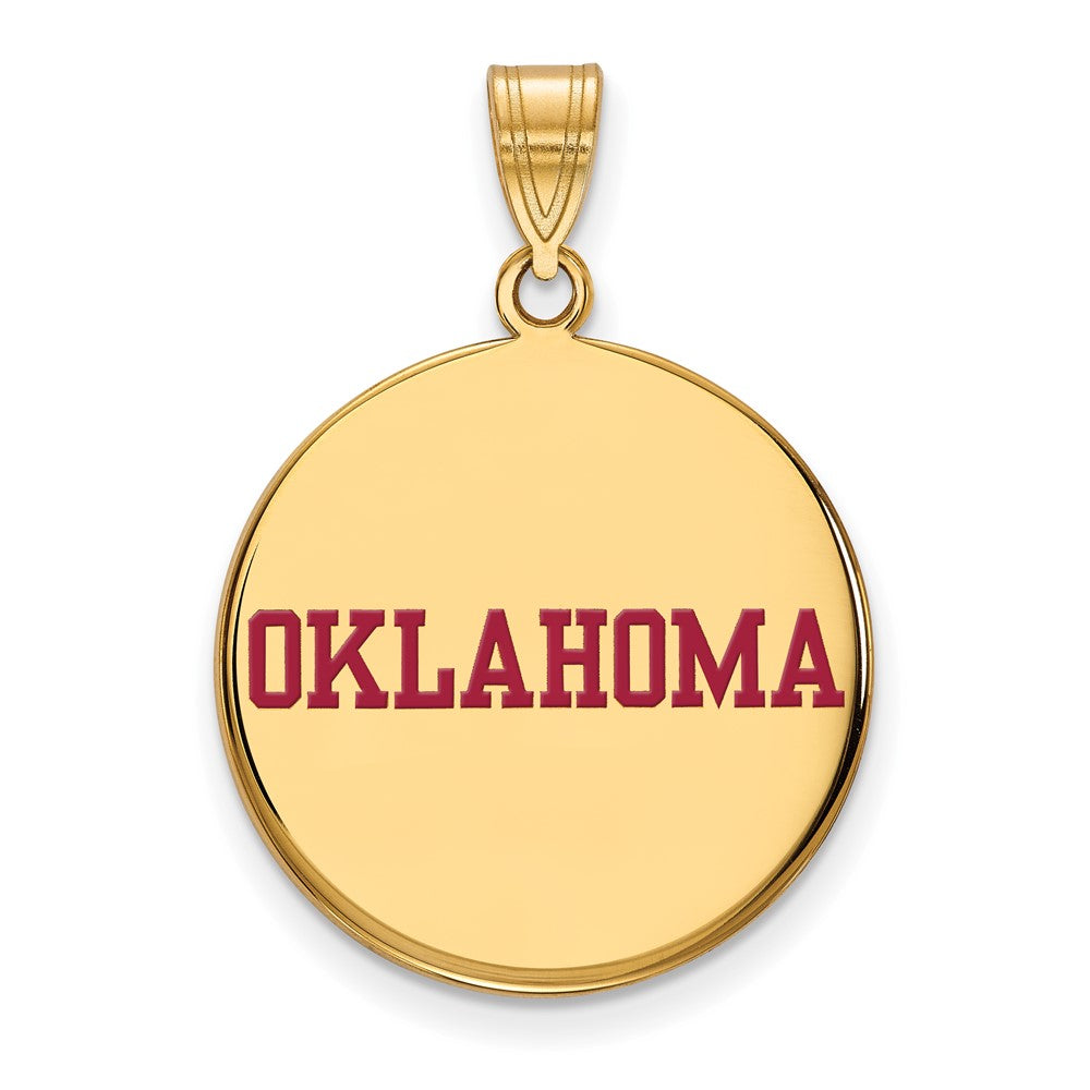 Gold Plated Sterling Silver Logoart University Of Oklahoma Large Enameled Disc Pendant