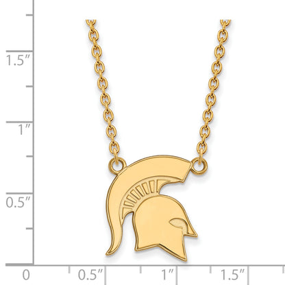 10K Yellow Gold Logoart Michigan State University Spartan Large Pendant 18 Inch Necklace