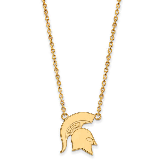 10K Yellow Gold Logoart Michigan State University Spartan Large Pendant 18 Inch Necklace
