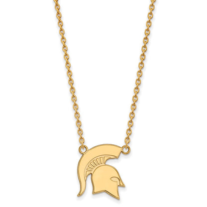 Gold Plated Sterling Silver Logoart Michigan State University Large Pendant 18 Inch Necklace
