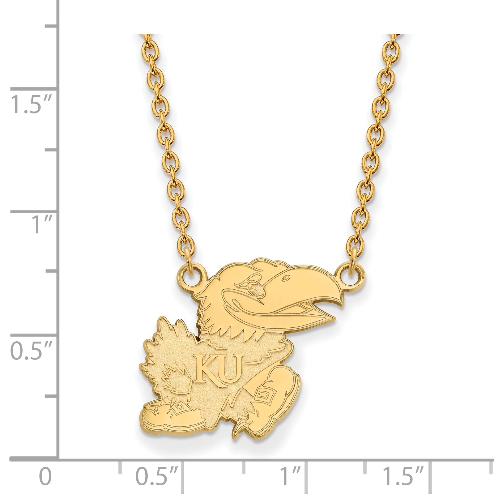 10K Yellow Gold Logoart University Of Kansas Jayhawk Large Pendant 18 Inch Necklace