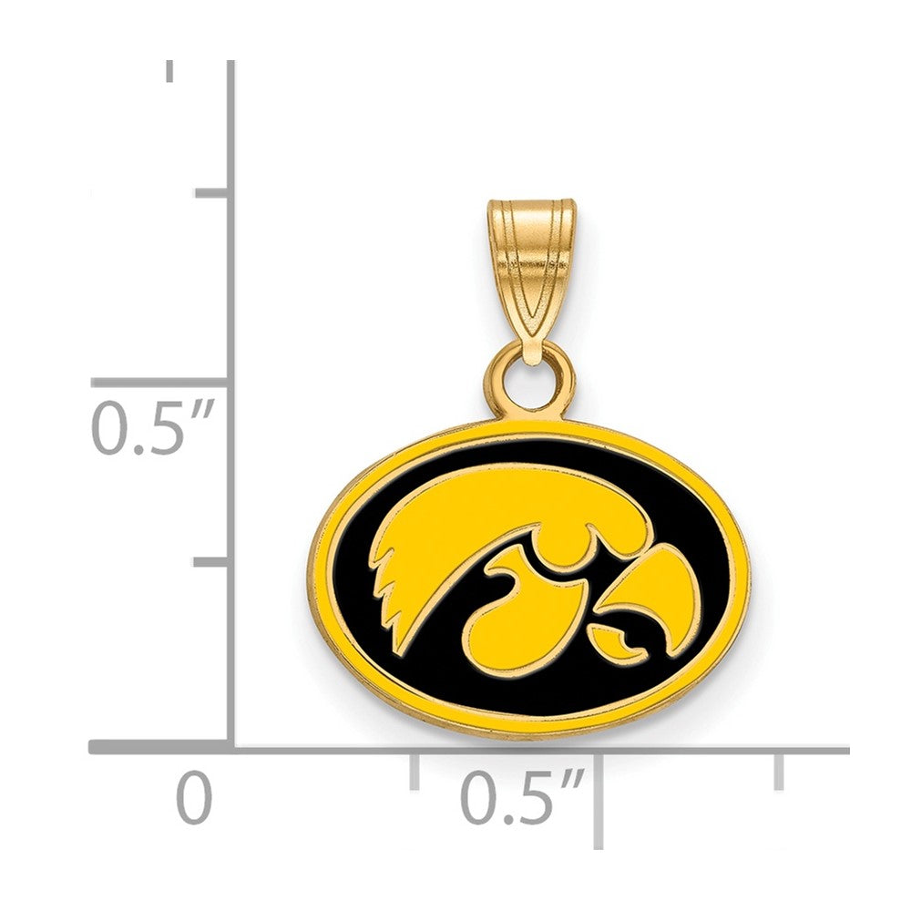 Gold Plated Sterling Silver Logoart University Of Iowa Hawk Small Oval Enameled Pendant