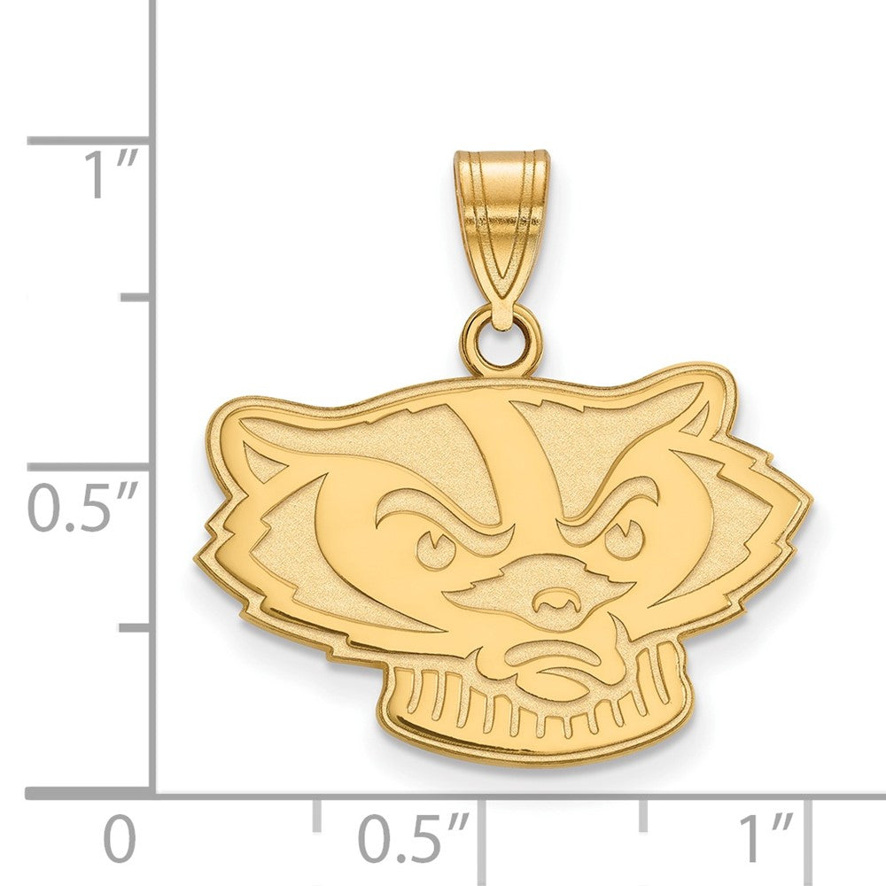 Gold Plated Sterling Silver Logoart University Of Wisconsin Badger Medium Pendant
