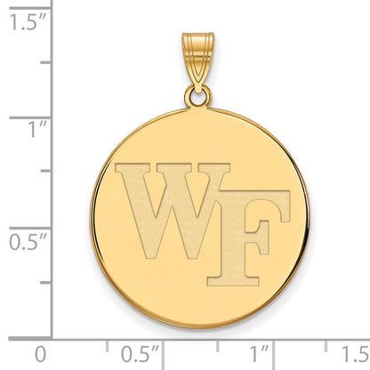 Gold Plated Sterling Silver Logoart Wake Forest University W F Extra Large Disc Pendant