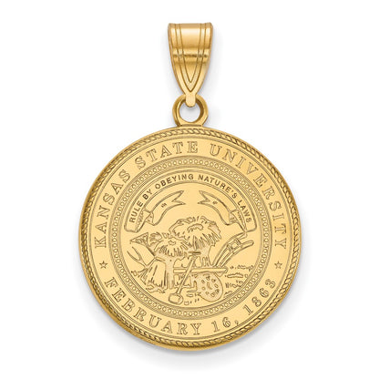 Gold Plated Sterling Silver Logoart Kansas State University Large Crest Pendant