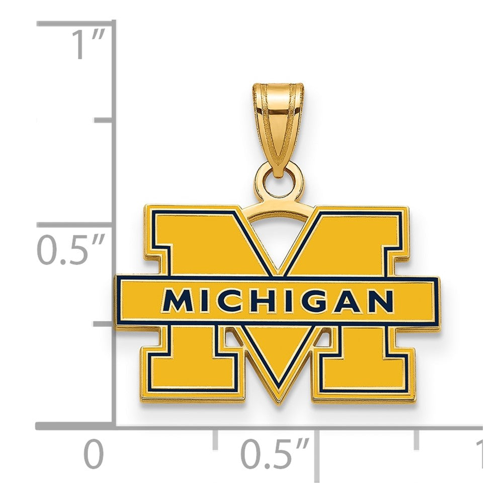 Gold Plated Sterling Silver Logoart University Of Michigan Letter M Small Blue Enameled Pendant