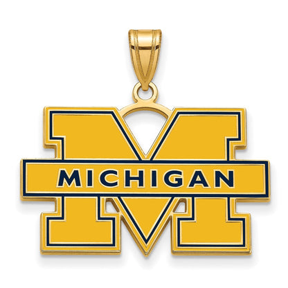 Gold Plated Sterling Silver Logoart University Of Michigan Letter M Large Blue Enameled Pendant