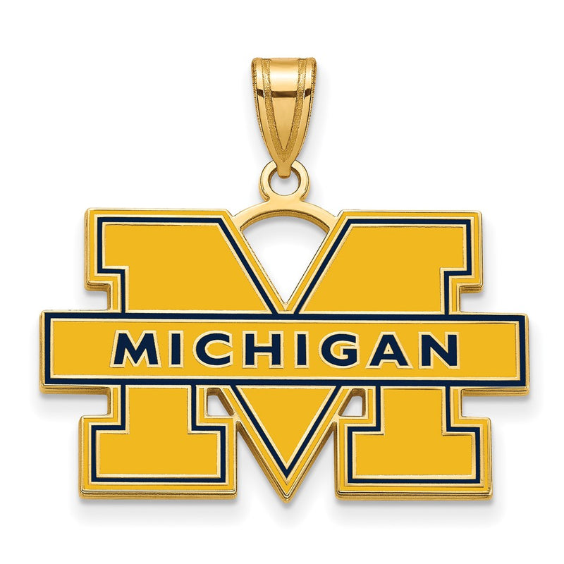 Gold Plated Sterling Silver Logoart University Of Michigan Letter M Large Blue Enameled Pendant