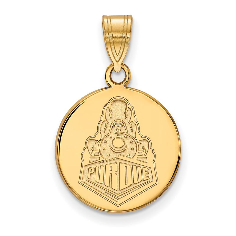 14K Yellow Gold Logoart Purdue University Boilermakers Train Logo Medium Disc Pendant